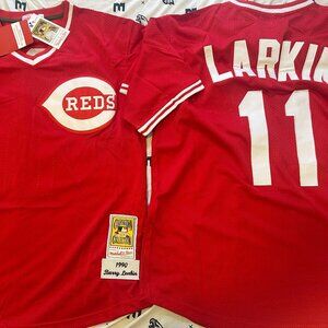 1990s CINCINNATI REDS BARRY LARKIN Men's JERSEY M,L,XL,2XL by Mitchell & Ness